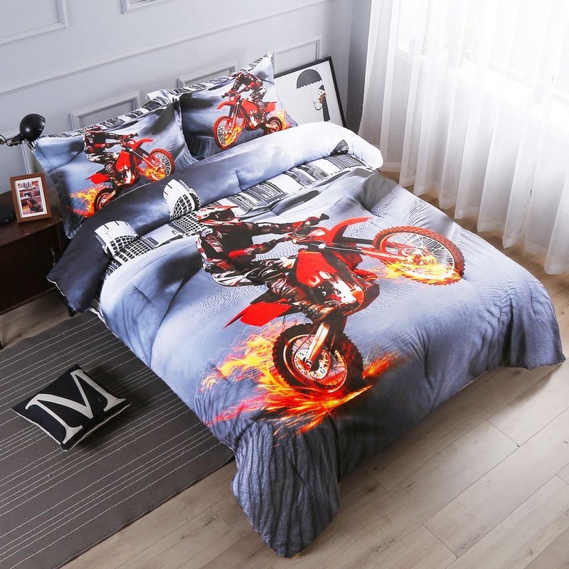 SHOMPE Dirt Bike Comforter Sets Full Size Racing Motocross Sports Extreme Theme Bedding Sets for Boys - Image 2